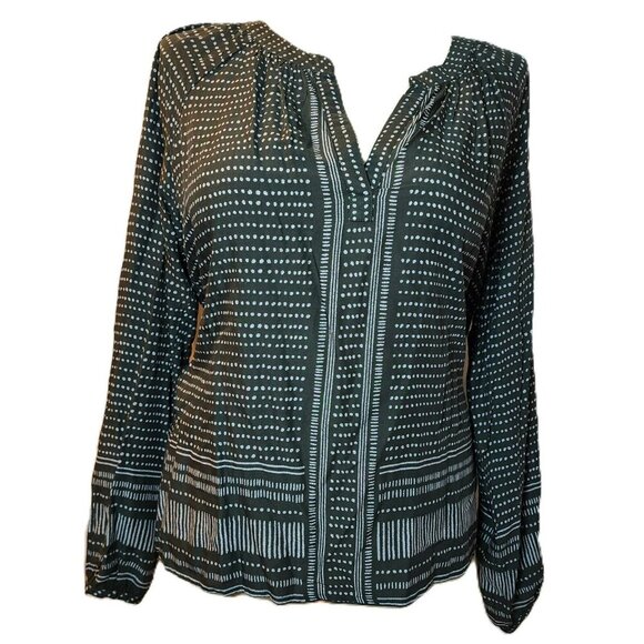 Sandwich Green White Dot Stripe Blouse Size 12 Lightweight Long Sleeve V-Neck - Picture 1 of 10